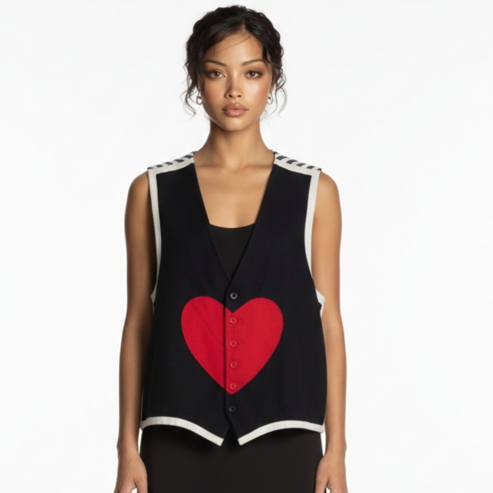 Moschino Cheap and Chic Black Wool Red Heart Vest L